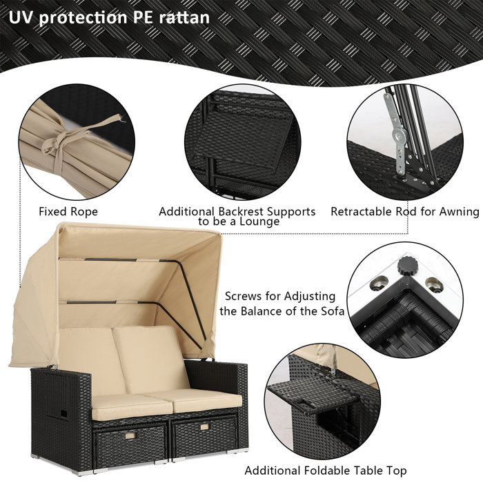 JOVNO Outdoor Patio 9 Person Seating Conversational Set With Canopy